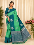 Teal Green Saree with Silver Zari Border