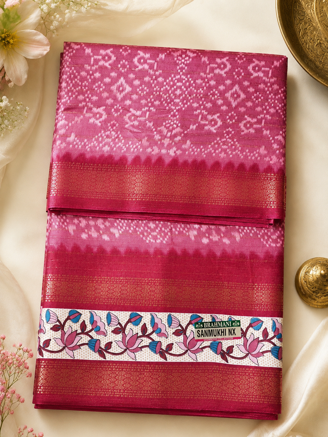 Elegant Magenta Pink Soft Silk Saree with Floral Border