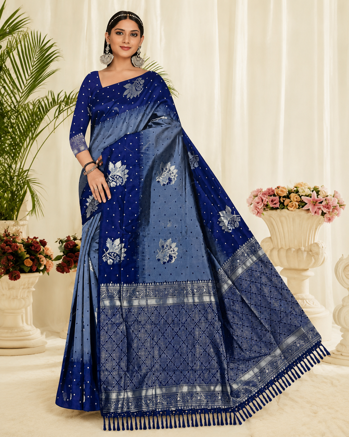 Navy Blue floral saree