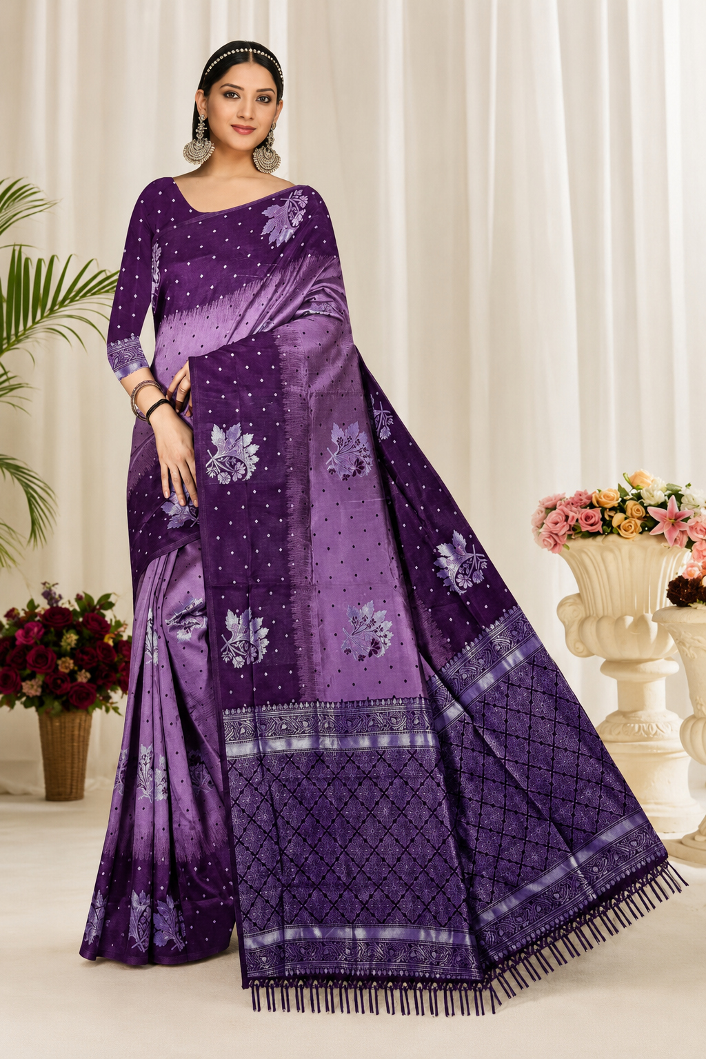 Royal Purple & Lavender Soft Silk Banarasi Saree with Silver Zari Weaving