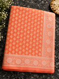 Elegant Peach Soft Silk Saree with Woven Floral Design