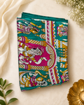 Premium Teal Green Kalamkari Printed Saree with Traditional Art Design