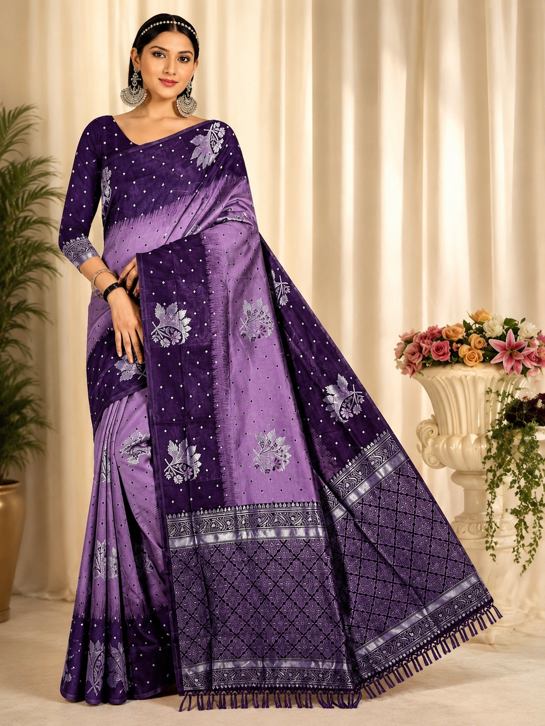 Royal Purple & Lavender Soft Silk Banarasi Saree with Silver Zari Weaving