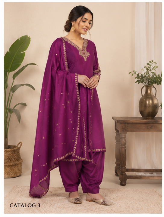 Royal Purple Embroidered Designer Saree with Unstitched Blouse