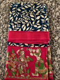 Women's Navy Blue & Pink Printed Cotton Saree with Contrast Border