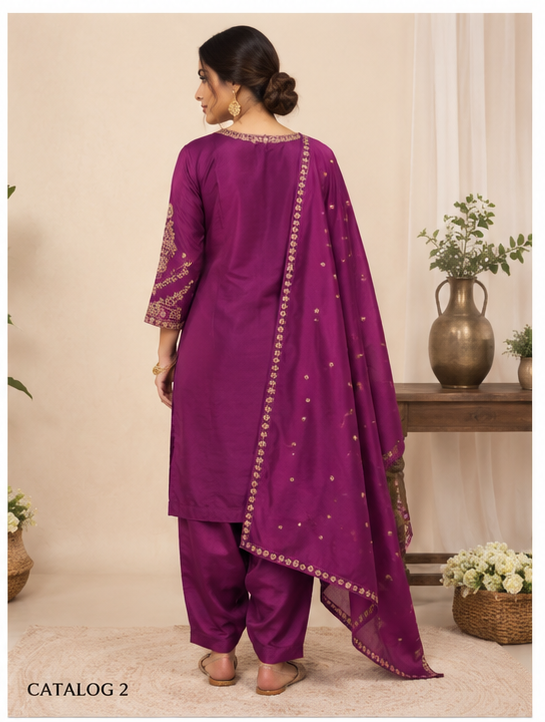Royal Purple Embroidered Designer Saree with Unstitched Blouse