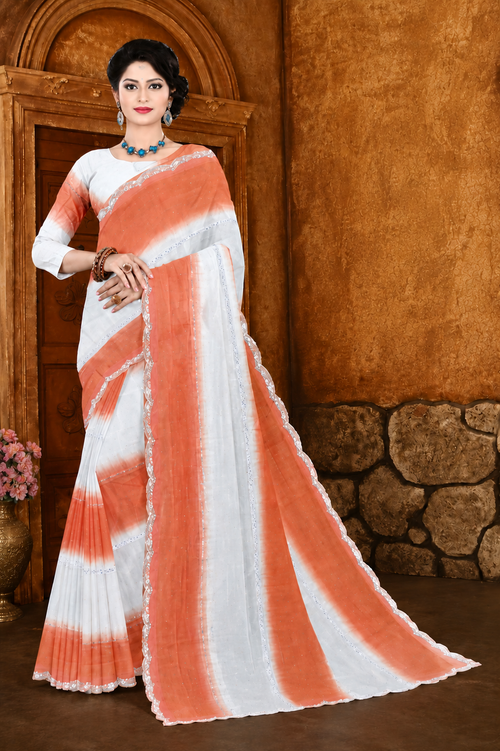 Elegant White & Peach Soft Georgette Printed Saree for Women