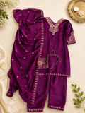 Royal Purple Embroidered Designer Saree with Unstitched Blouse